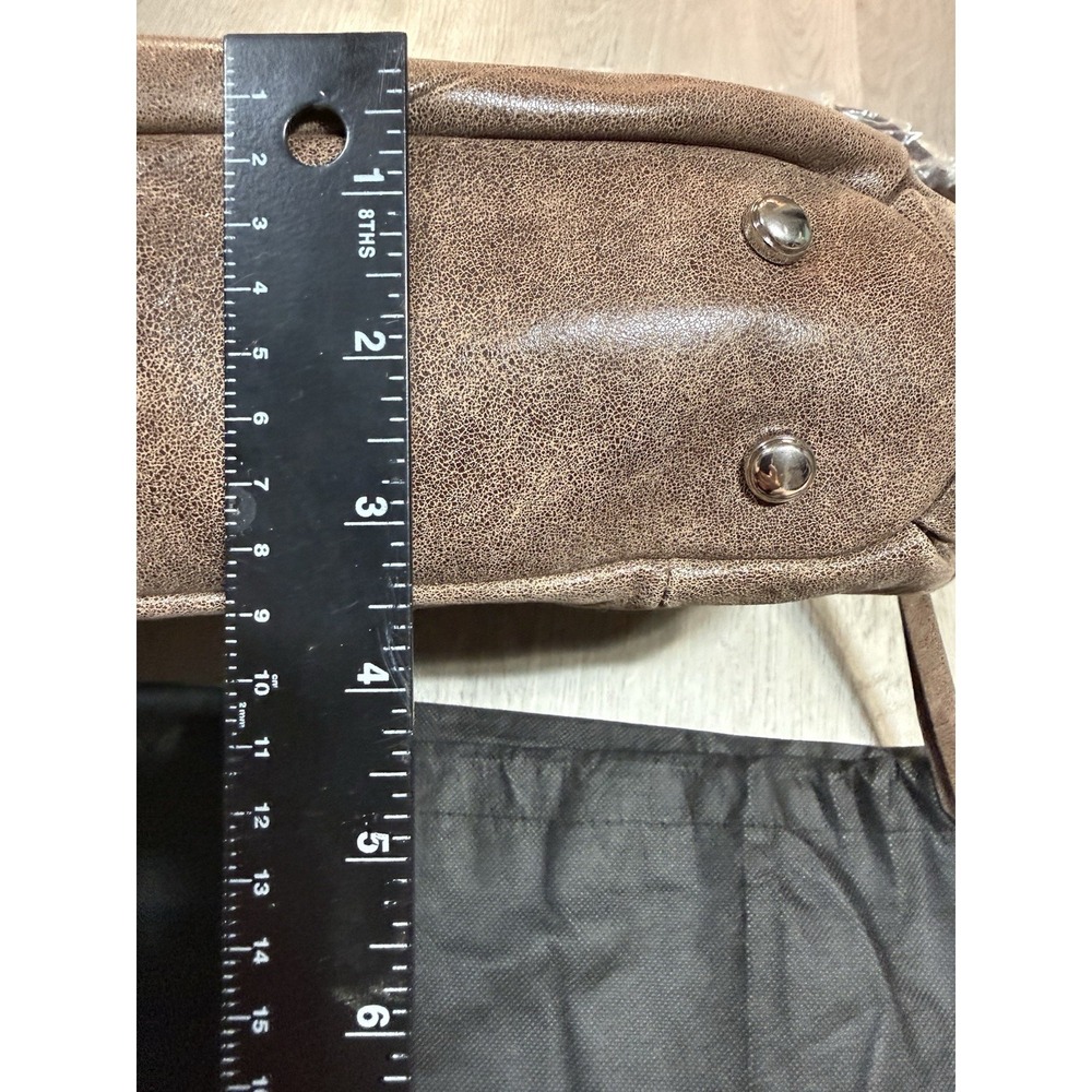 B Makowsky Leather Shoulder Bag Brown Distressed Large Hobo Leopard Lining - Picture 9 of 12